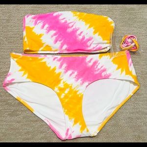 NWOT AERIE BRIGHT TIE DYE BANDEAU HIPSTER BIKINI